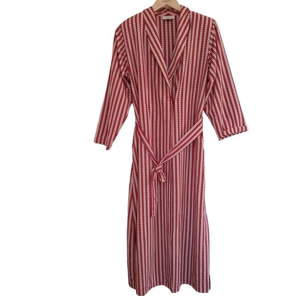 Red Stripe Wrap Dress Long Retro '70s Style Jones New York Pockets Sash Size S - Picture 1 of 8